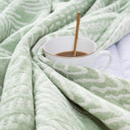 jinchan Boho 100% Cotton Blanket Muslin Lightweight Twin Size Throw Blanket Reversible for Couch Soft Cozy All Season 3-Layer Throw Coverlet Blanket for Bedroom Living Room Decor Green 60x80 Inches