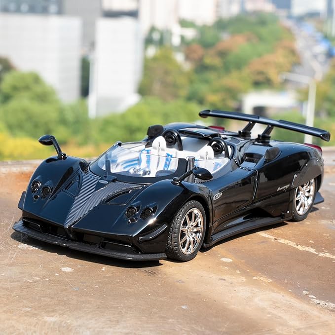 1/24 Car Model Compatible for Collectible Pagani Zonta HP Diecast Toy Car,Zinc Alloy Pull Back Cabriolet Vehicles Toy with Sound and Light for Adult Boys Girls (Black)