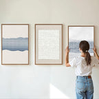 SIGNINART Large Abstract Framed Canvas Wall Art Set of 3, Minimalist Boho Line Art Prints, Modern Neutral Aesthetic Wall Decor, Blue and White Art Paintings for Living Room, Bedroom, Office 16"x24"