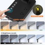 Infiway Desk Lamp with USB Charging Port: LED Desk Lamps for Home Office - 1 USB-A, 1 Type-C Charging Port, 2 AC Power Outlets, Touch Control Dimmable 5 Color 5 Brightness, Night Light(Black)