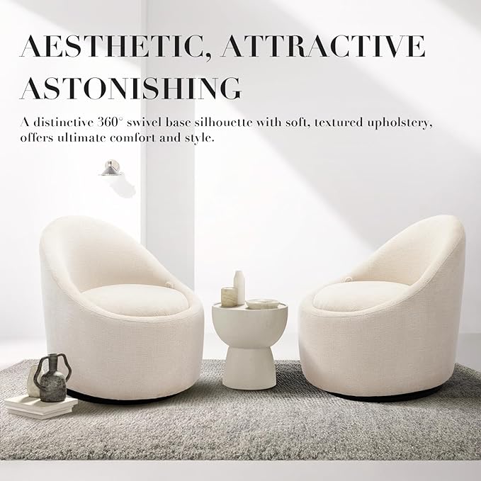 COLAMY Swivel Accent Chair Set of 2, 360° Swivel Round Chair with Hidden Storage, Modern Small Barrel Armchair for Living Room/Bedroom, Beige