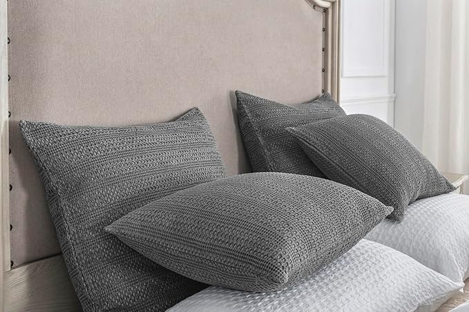 1 Piece 26x26 Pillow Cover Stone Washed Decorative Euro Sham Cotton Large Throw Pillow Cover Square Pillowcase for Couch Bed Living Room, Grey