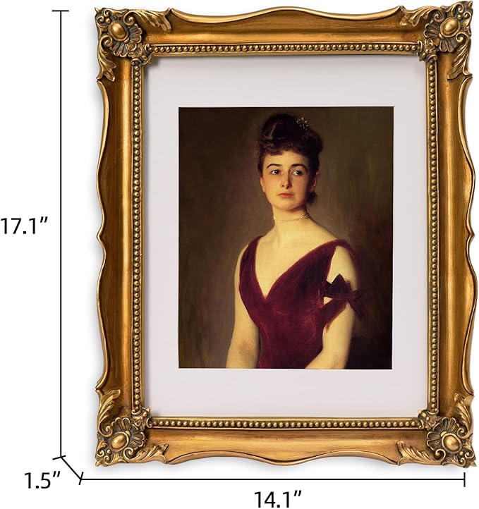 Vintage 11x14 Picture Frame with Embossed Flower, Ornate Gold Frame for 11x14 or 8x10 Photos with White Mat, Antique Baroque Frames with Hook for Wall Mounting Display(Bronze)