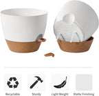 FaithLand 3-Pack Planter Pots, 10 9 8 Inch Self Watering Flower Pots for Indoor Outdoor Garden Plants, White with Brown