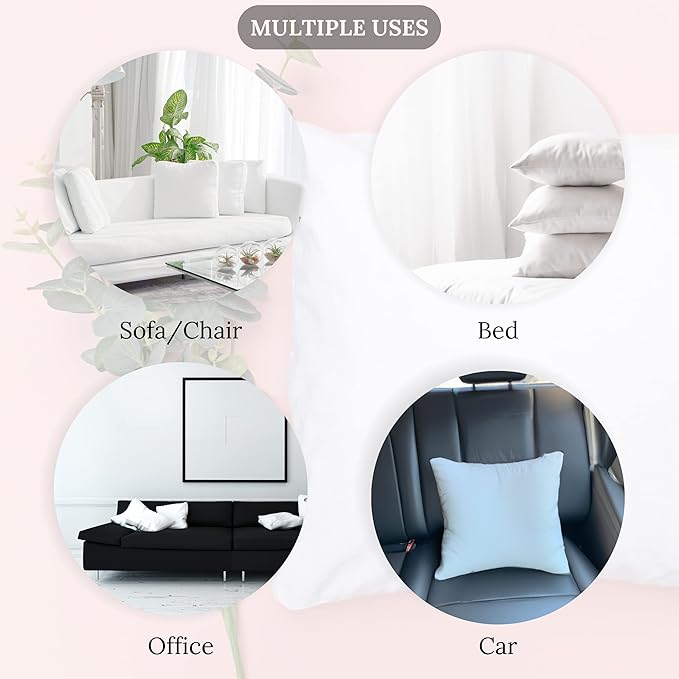 GOLD TEXTILES White Throw Pillows Insert (Pack of 4) - 18 x 18 Inches Polyester Sham Stuffer Throw Pillow - Lightweight Square Indoor Decorative Pillows - Bed and Cushion Couch Pillows