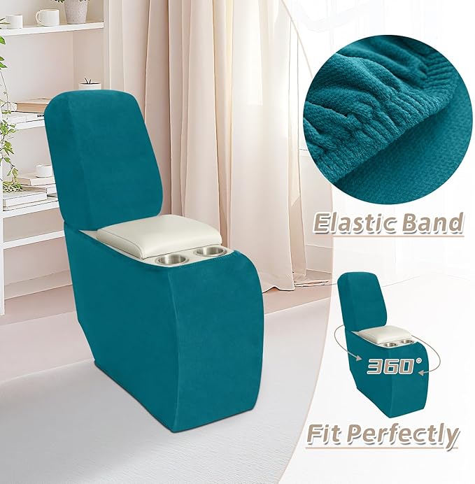 Arfntevss Sectional Recliner Couch Covers Velvet Corner Sectional Sofa Cover for Reclining Couch Stretch Soft L Shape Recliner Slipcover Washable Middle Console Protector (1 Console Cover, Teal Blue)