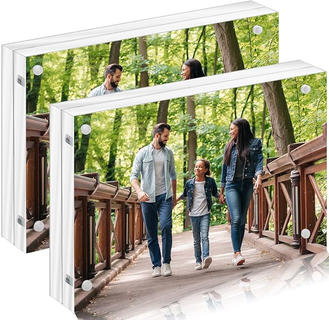 2 Pack Acrylic Picture Frames 3.5x5 inch,Magnetic Picture Frames, Clear Acrylic Photo Frames 3.5 by 5" Free Stand Small Picture Frame with Gift Box,Festivals Giving