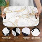 Serving Trays with Handles, 14.5 x 9.8 inch Rectangular Plastic Tray for Restaurant, Kitchen, Golden White Marble