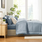 CozyLux King Size Comforter Set Grayish Blue, 7 Pieces Bed in a Bag, Dusty Blue Comforter King Size, All Season Bedding Sets with Stitch Quilted Comforter, Flat Sheet, Fitted Sheet, Pillowcases