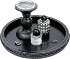 Round Black Wood Serving Tray with Beads, Wooden Decorative Tray for Entertaining, Decoration, and Gifting,