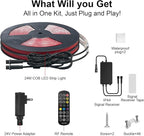 80ft COB RGB+IC LED Strip Lights, Bright Dream Color COB LED Light Strip with RF Remote App Control Music Sync Color Changing for Garden Outdoor Home Decor Pool Patio Party DIY Decoration-2 Rolls