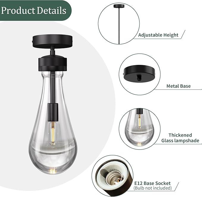 Espird Raindrop Pendant Lights - Matte Black Pendant Lights Kitchen Island, Teardrop Island Pendant Light for Kitchen Modern Chandelier for Bedroom Bathroom Living Room