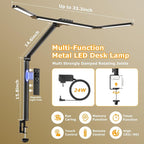 LED Desk Lamp with Clamp, Architect Desk Lamp for Home Office with Remote, 24W Ultra-Bright Desk Light with Stepless Dimming and Stepless Color Temp, Memory Function for Study and Workbench