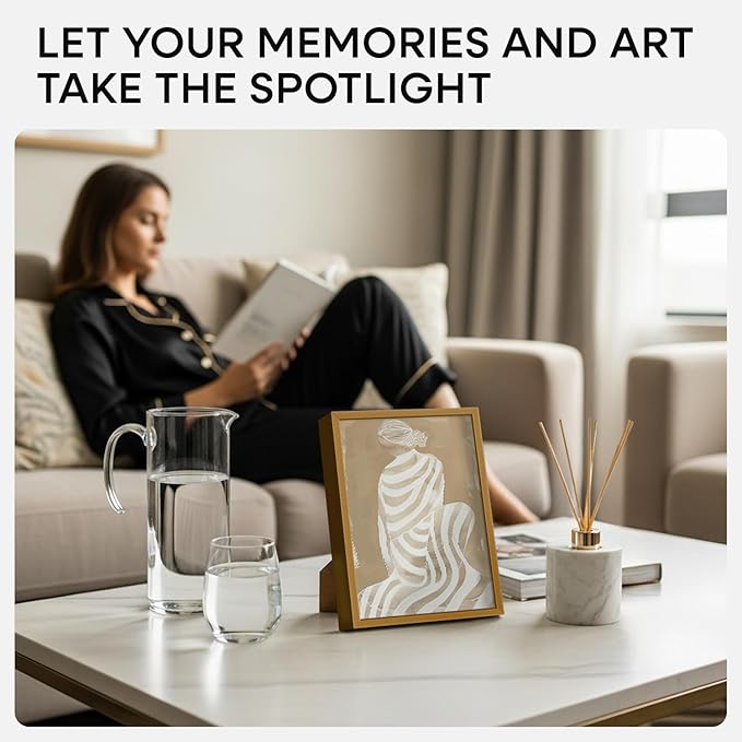 Homeforia Bronze Picture Frames 8x10, High End Metal 8 x 10 Photo Frame with Mat 5 x 7 Art, 10x8 Brass Frame Matted to 5x7 inch Print, 8by10 Wall or Tabletop Frames, Tempered Glass, Wall Kit, Set of 1