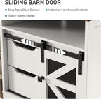 Farmhouse End Table with Charging Station, Sofa Side Table with 2 Drawers and Barn Door, Rustic Wooden Nightstand Bedside Table for Bedroom, Living Room,White and Walnut