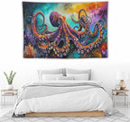 Octopus Tapestry Octopus Tapestries Ocean Navy Coastal Fabric Wall Hanging Aesthetic Space Indoor Outdoor Wall Art Tablecloth Bedspread for Bedroom Dormitory Living Room Home Decor 40"x60"