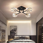 Modern Crystal Ceiling Light,Semi Flush Mount Ceiling Light Fixture with 4-Lights,Black and Gold Sputnik Chandeliers for Bedroom,Dining Room,Farmhouse Kitchen,Office,Entryway Hallway