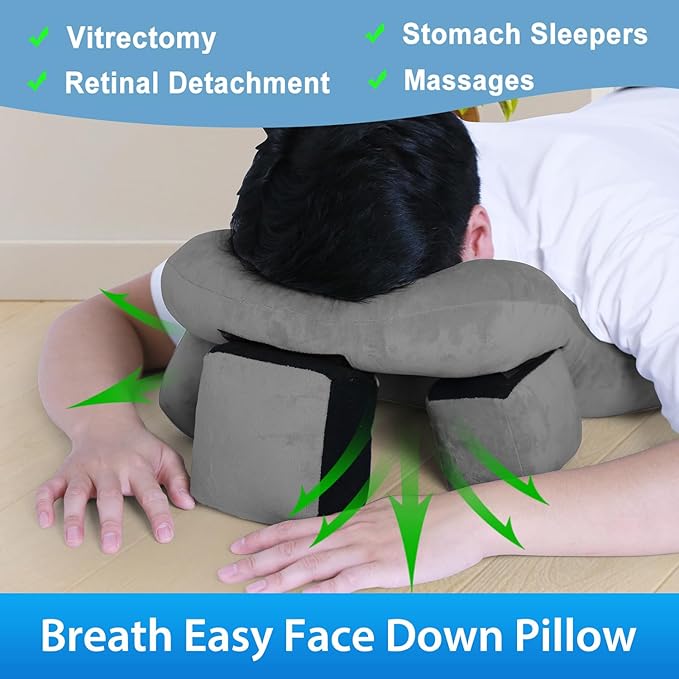 Face Down Pillow for Sleeping - Height Adjustable Face Down Pillow After Eye Surgery, Prone Pillow for Bed Stomach Sleeping, Prone Pillow, Home Massage Pillow, Retinal Vitrectomy Recovery Equipment
