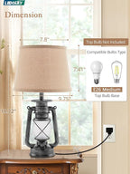 LEDIARY 18.72" Sliver LED Lantern Flickering Flame Table Lamps for Bedrooms Set of 2, Small Farmhouse Rustic End Table Lamps, Halloween Decorative Lantern Bedside Lamps for Living Room