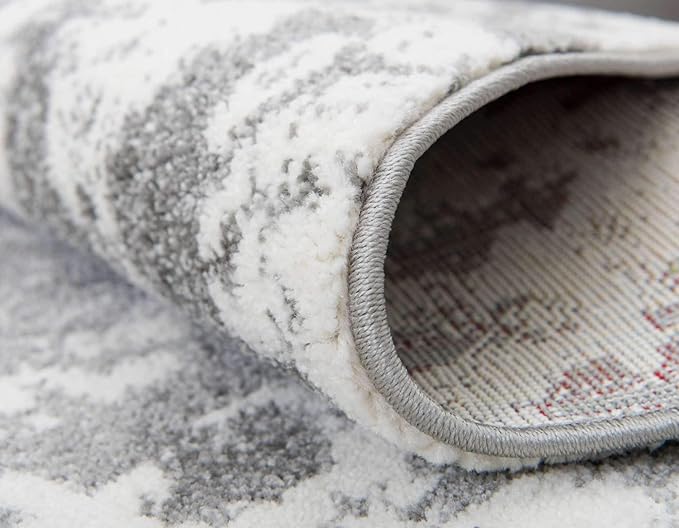 Unique Loom Rosso Collection Vintage, Geometric, Bohemian, Traditional, Distressed, Southwestern Area Rug, 2' 0" x 6' 0", Light Gray/Ivory