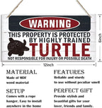 Funny Warning Signs, The Property is Protected By Highly Trained Turtle Sign, Decorative Wood Hanging Wood Plaque, House Door Sign, Farmhouse Wall Decor for Home Office, Indoor/Outdoor Use