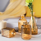 20 Pcs Amber Gold Glass Bud Vases- Set Amber Gold Small Vases for Flowers, Vintage Flower Cute Glass in Bulk for Centerpieces Rustic Decorative Wedding Table Home