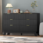 Fluted Dresser for Bedroom,7 Drawer Dresser for Closet,Storage Cabinet and Chest of Drawers with Gold Handle,TV Stand,Storage Organizer for Living Room,Hallway,Entryway,Black