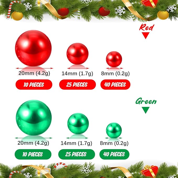 Red Green Vase Filler | 150PCS Pearls Bead for Centerpieces Vases | 8/14/20 mm No Hole Beads, Fake Pearls for Wedding Birthday Theme Party Table Centerpieces Decor