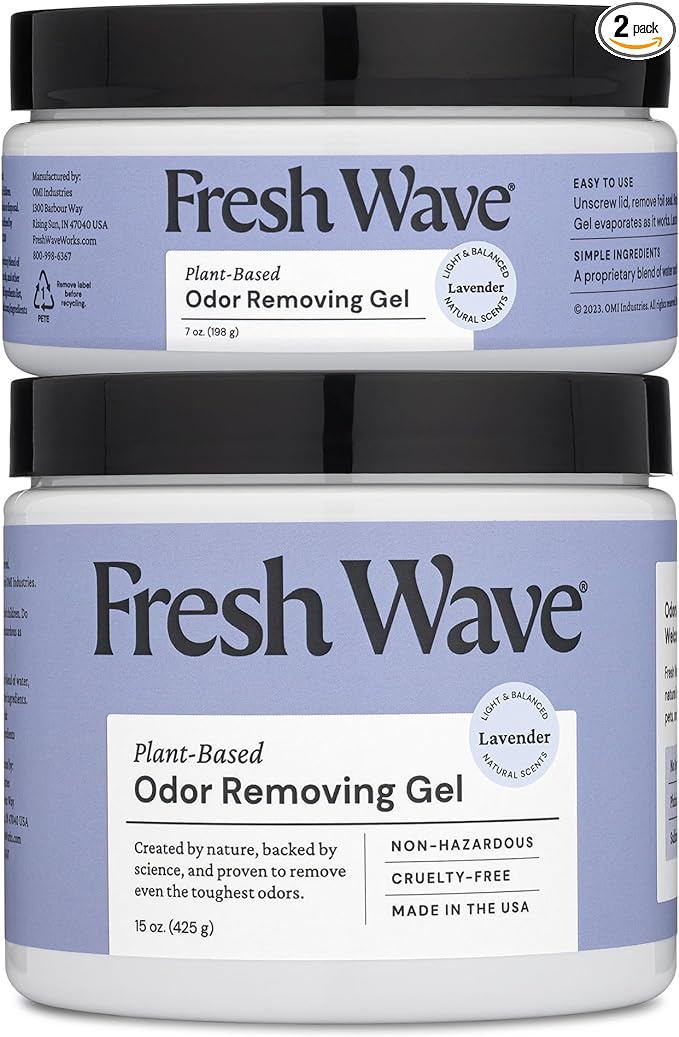 Fresh Wave Lavender Odor Removing Gel, 15 oz. & 7 oz.| Safer Odor Absorbers for Home | Natural Plant-Based Odor Eliminator | Every 7 oz. lasts 30-60 Days | For Cooking, Smoke, Trash & Pets