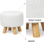 Asense Small Round Ottoman Foot Rest Stool Teddy Velvet Padded Seat Footstool Ottoman with Anti-Slip Wooden Legs (White,Teddy Velvet)