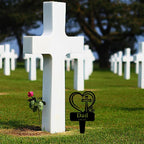 Dad Memorial Grave Stake, Cemetery Decorations for Grave Markers 12.5 x 7.2 inch Heart Metal Sympathy Stakes Graveside Plaque Decor Sign for Father Graves, Yard, Garden - Black-Dad