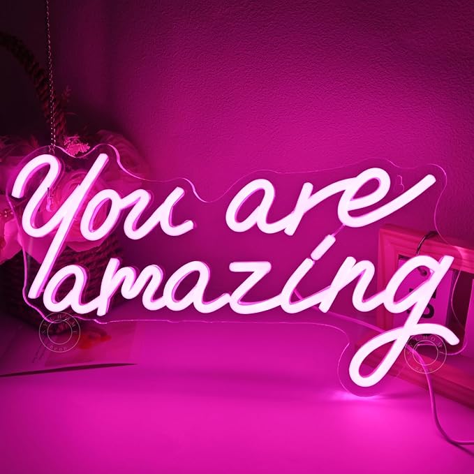 SYLHOME Pink You Are Amazing Led Neon Light Sign Girls Bedroom Kids Room Wall Decor Sign Wedding Birthday Christmas Graduation Party Sign Student Gifts USB 15.75" X 8.94"