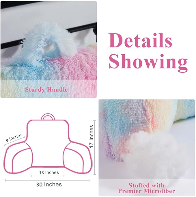 Fluffy Fur Reading Pillow for Adults & Kids Unisize, Stylish College Essentials for Girl, Fuzzy Back Pillow for Sitting in Bed, Adorable Gift for Teens, Bed Rest Sit Up Arm Support Pillow
