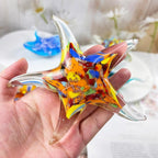 Crystal Star Fish Figurine Hand Blown Glass Starfish Statue Collectibles Ocean Art Sea Animal Home Table Decor Gift Colorful Red 5.5''