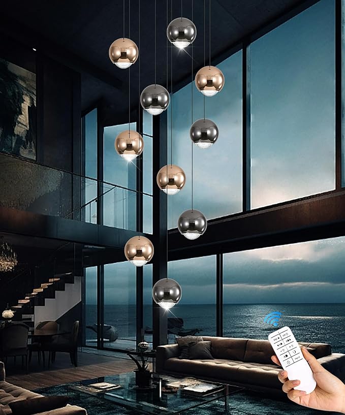 10-Light LED Staircase Chandelier Crystal Ceiling Lights Large Chandeliers for High Ceilings, Entryway Modern Lighting Fixture Villas and Stairs