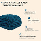 L'AGRATY Chunky Knit Blanket Throw: 50''x60'' Chenille Chunky Knitted Throw Blanket for Bed Couch - Handmade Thick Big Cable Knit Blanket - Large Crochet Rope Blanket for Home Decor(Blue)