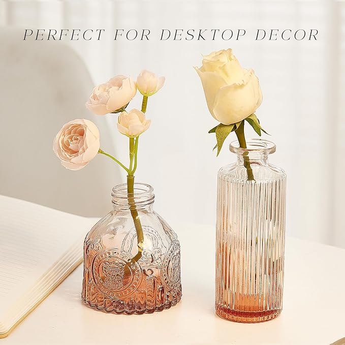 Glass Bud Vase Set of 20, Small Flower Vases, Glass Vases for Centerpieces, Vintage Home Table Decorations Bud Vases (20 Pcs, Amber)