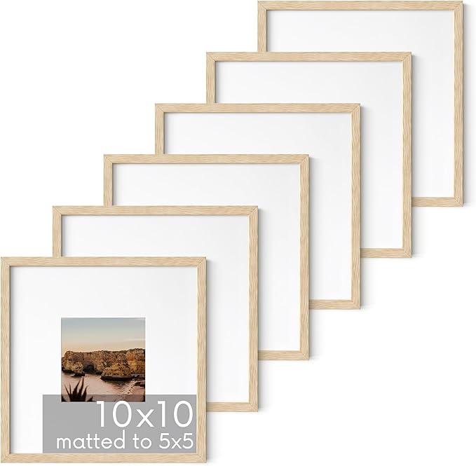 HAUS AND HUES Modern Oak Wood Picture Frame, Beige, 10x10 inches, Matted, Set of 6, Gallery Wall Frame
