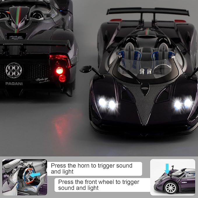 1/24 Car Model Compatible for Collectible Pagani Zonta HP Diecast Toy Car,Zinc Alloy Pull Back Cabriolet Vehicles Toy with Sound and Light for Adult Boys Girls (Purple)