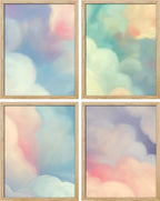SIGNWIN Framed White Pastel Watercolor Rainbow Sky Clouds Wall Art, Set of 4 Abstract Geometric Wall Decor Prints, Nature Wilderness Wall Décor for Living Room, Bedroom - 11"x14" Natural
