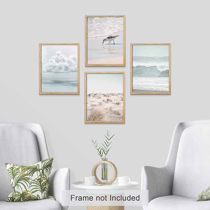 SIGNWIN Poster Bathroom Decor 8"x10"x 4, Wall Art Room Decor Multicolor for Living Room, Bedroom, Office White Nautical Ocean Sea Beach Grass Seagull Landscape Nature Wilderness Realism Landscape