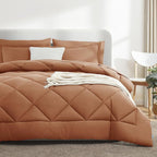 CozyLux Full Size Comforter Sets Pumpkin - 7 Pieces Bed in a Bag Full, Luxury Soft Bed Set for All Seasons, Bedding Set with Down Alternative Comforter, Sheets, Pillowcases & Shams