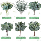 240 Pcs 6 Kinds Mixed Eucalyptus Leaves Stems Bulk Artificial Silver Dollar Eucalyptus Leaves Picks Dried Eucalyptus Bundle Faux Spray for Wedding Vase Bouquet Floral Arrangement Decor (240)