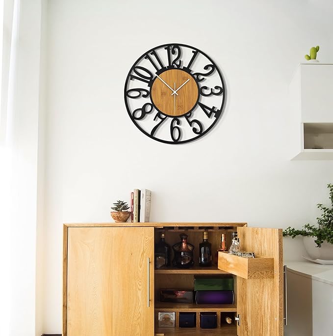 LEIKE Large Wall Clocks,Silent,Non Ticking,Battery Operated Rustic Round Modern Big Wood Wall Clock for Living Room, Bedroom,Kitchen,Farmhouse,Office,Home Decor