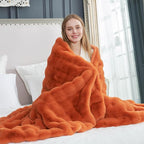 Cozy Bliss Faux Fur Throw Blanket for Couch, Fuzzy Soft Plush Thick Bubble Blanket for Sofa Bedroom Living Room, 60 * 80 Inches Burnt Orange