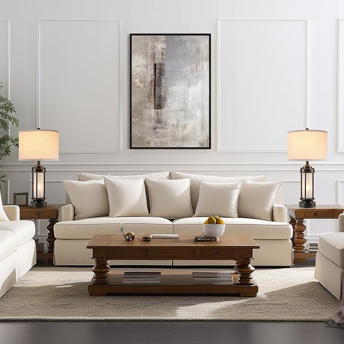 Set of 2 Modern Table Lamps for Living Room Bedroom, 25'' Black Retro Industrial Metal Lamp with Glass Nightlight, Contemporary Desk Lamp for Bedside End Table Office, 4 Bulbs Included