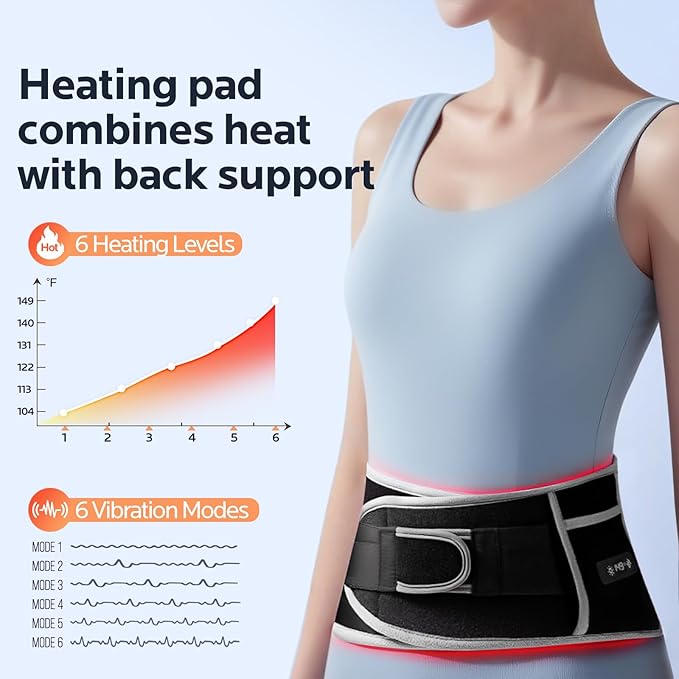 Cordless Heating Pad for Back Pain Relief: 7000mAh Lower Back Massager with 6 Heat 6 Vibration, Portable Heating Pad for Cramps, Birthday Gifts for Women Men Mom Dad