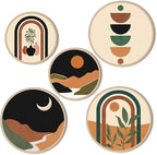 Qunclay 5 Pcs Wall Art Decor Wooden Living Room Wall Decor Bohemian Hanging Farmhouse Geometric 10'' and 8'' Aesthetic Wood Minimalist Posters for Bedroom(Sunset)