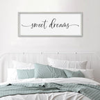 SRSZHIYUE Sweet Dreams Above Bed Wall Decor, 32"x12" Large Rustic Master Bedroom Over Bed Sign Guest Room Couples Wood Framed Farmhouse Horizontal Hanging Decoration (White)
