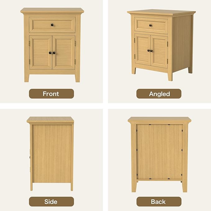 Harvin Nightstand, Solid Wood End Table with Drawer & Door, Timeless Classic Side Table for Bedroom, Living Room or Home Offices